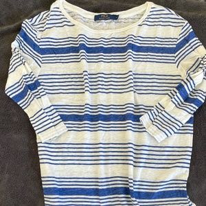 Ralph Lauren Blue Labelcrew neck striped linen top